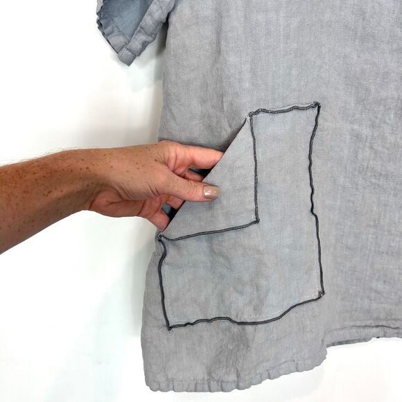 Match Point Blouse Womens Small Gray Oversized Boho Linen Pullover Tunic Top - Picture 5 of 11